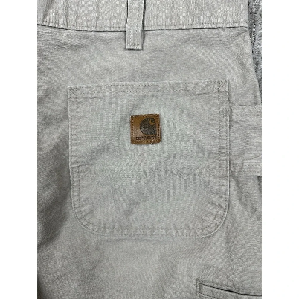 Vtg Y2K Carhartt Double Knee Carpenter Shorts Mens 34 Beige Leather Tag B201 Tan